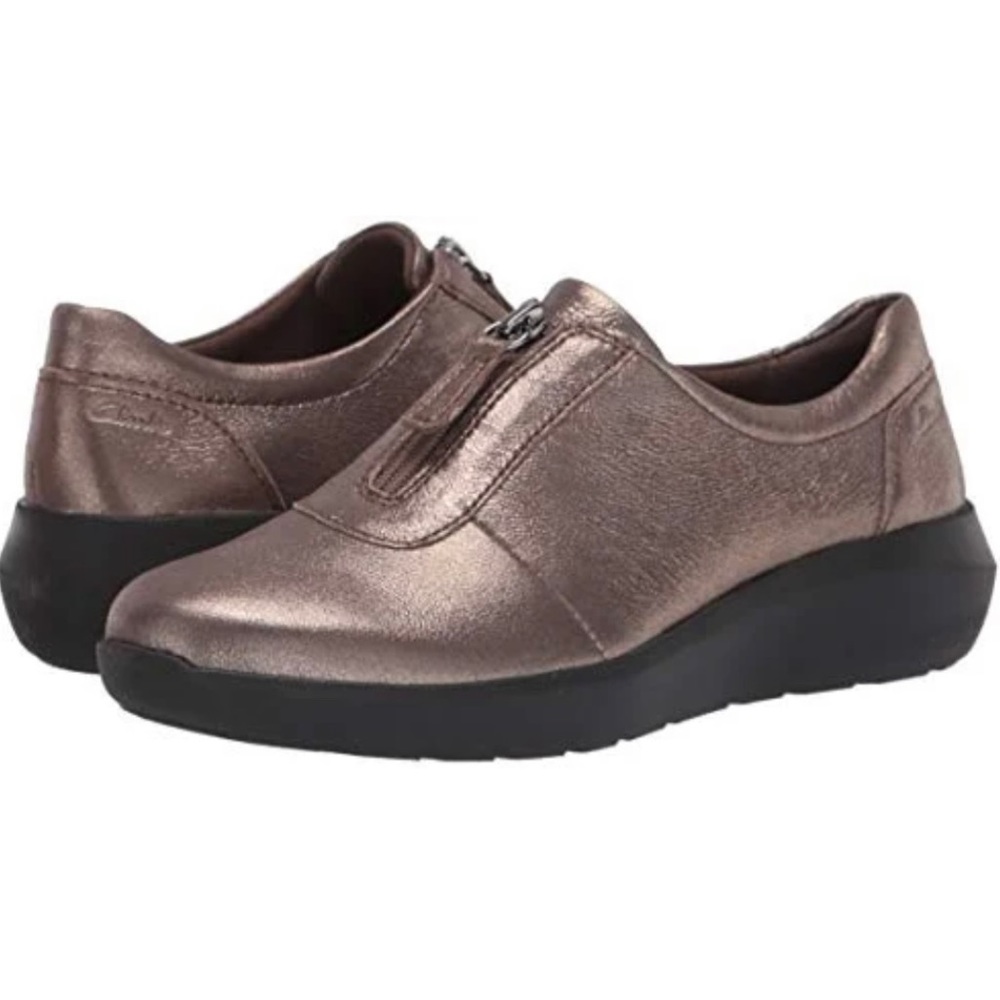 Clarks womens Loafer, Metallic Leather, 9.5